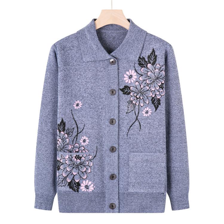 Middle-aged and Elderly Spring and Autumn Clothes Cardigan Sweater Female Mother Sweater Jacket Elderly Clothes Grandma Autumn Clothes Loose Top