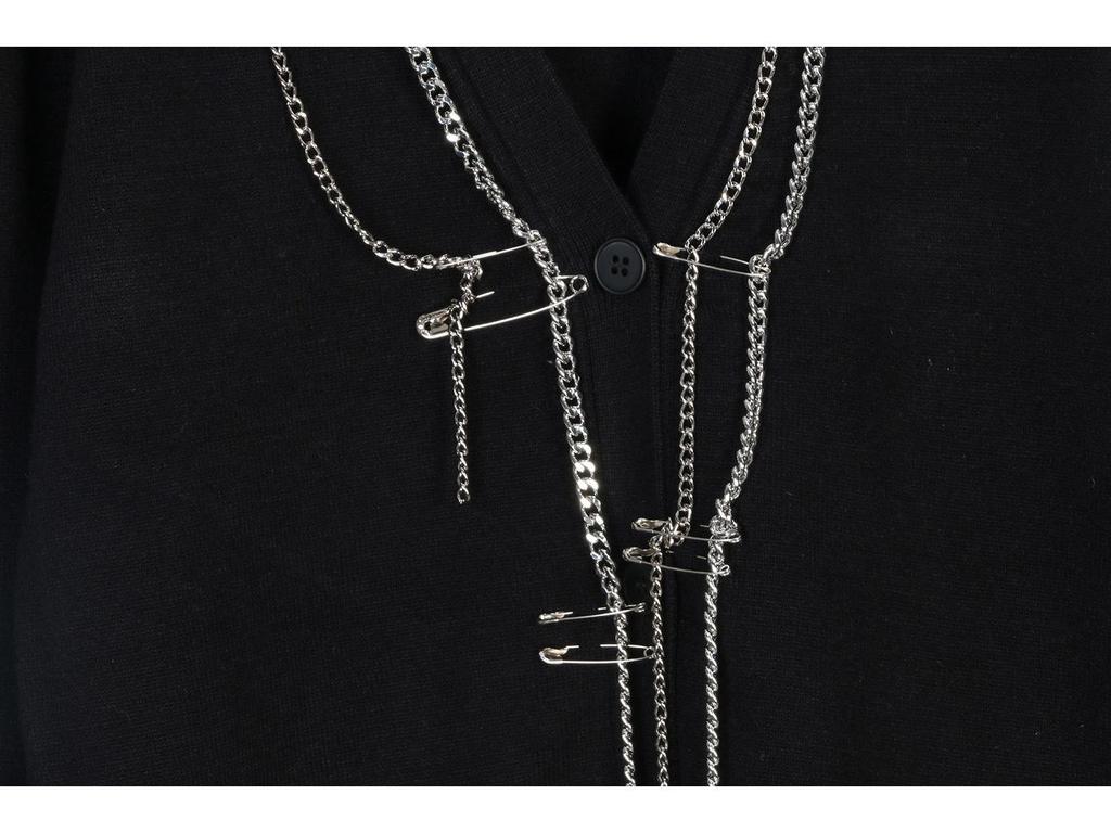 Cárdigan Negro Holgado de Punto con Cadena de Imperdible - Inspirado en el Estilo de HyunA