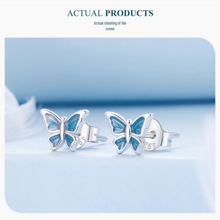 Avle Blue Butterfly Earrings: Versatile S925 Sterling Silver, Platinum-Plated