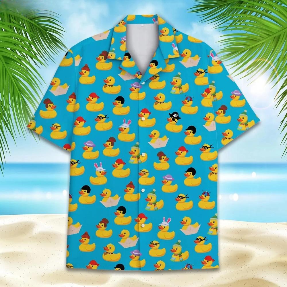 Lustige Neon-Gummiente Hawaiian-Hemd für Herren Galaxie Gelbe Ente Herren Hawaiianisches Lässiges Hemd mit Knöpfen Kurzarm-Hemd Tops