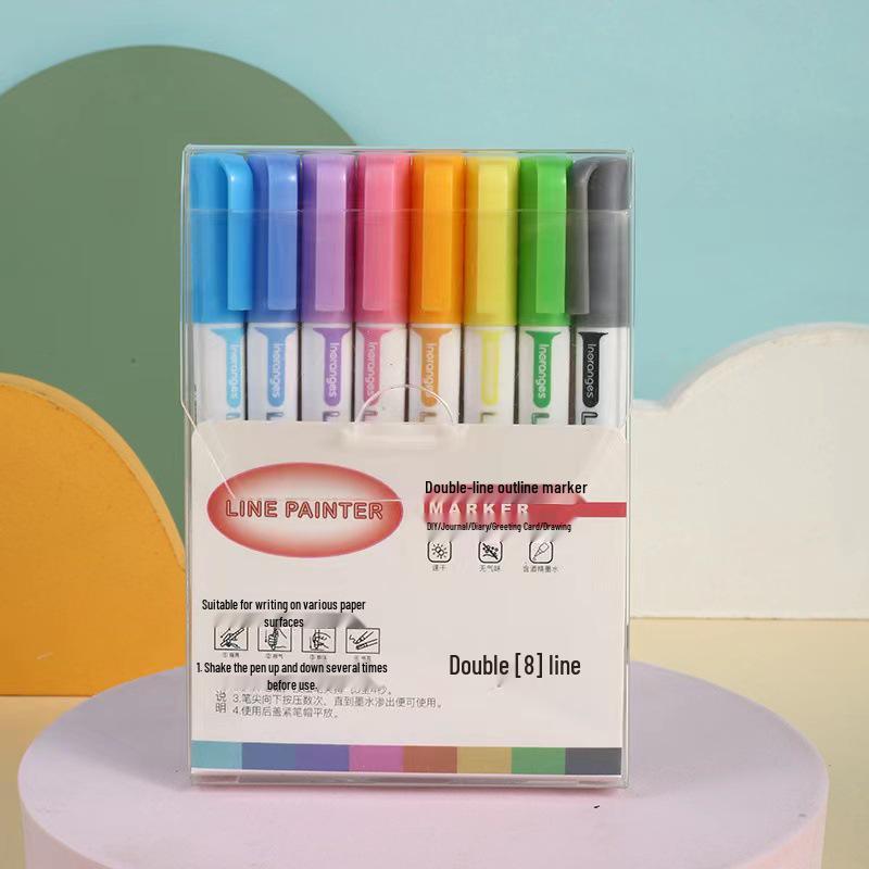36-Color Metallic Outline & Fluorescent Double-line Journal Pens Round-tip