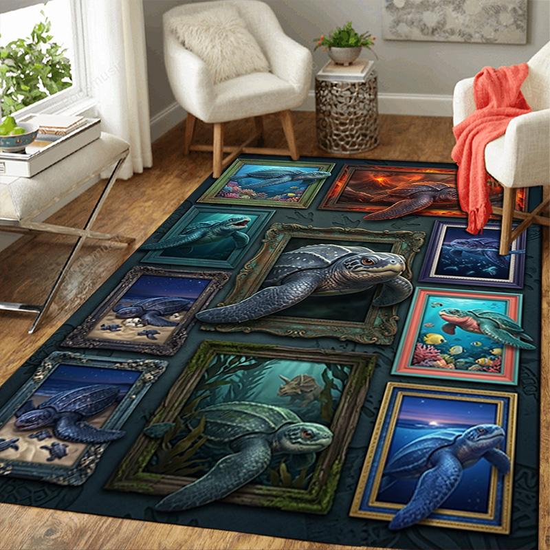 Turtle Art Gallery Pattern Rug Floor Mat for Living Room or Bedroom Soft and Comfortable Carpet a Gift for Birthday and Holiday.