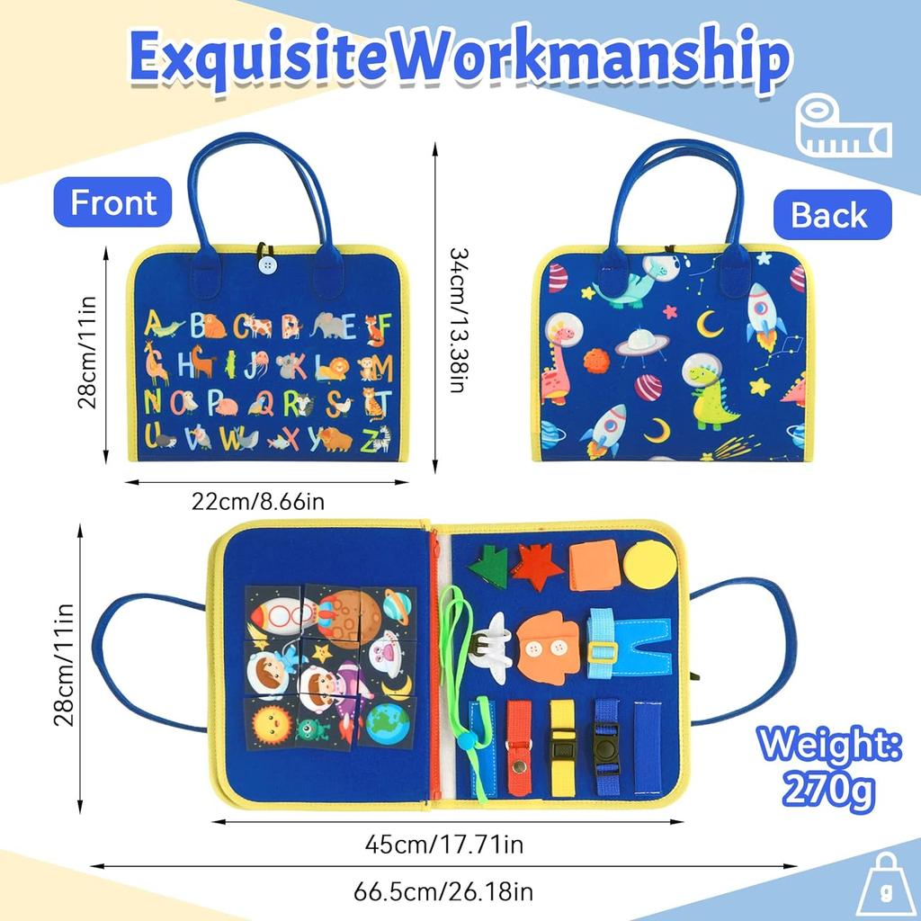 Activity Board, Busy Board Felt Montessori Toy, Baby Educational Sensory Learning Toy From 1-4 Years, Motor Skills Board for Learning Basic Skills