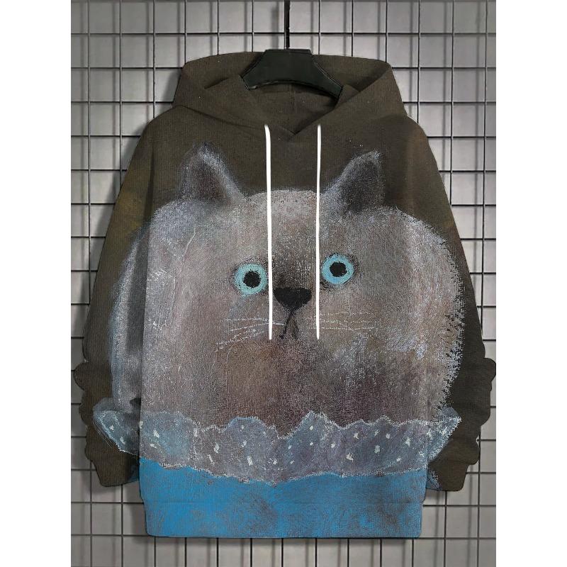 Autumn and Winter New Men's 3D Full Body Print Japanese Black Cat Hoodie Unisex Casual Fashion Men's Hoodie Street Men's Tops