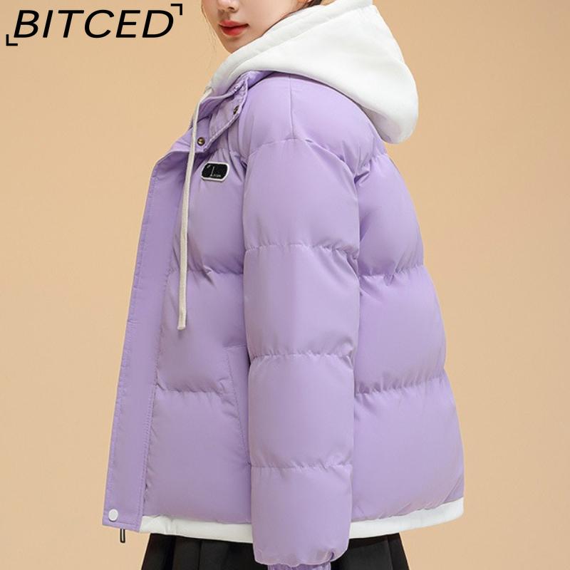 BITCED Pseudo-Two-Piece Cotton Coat Unisex Winter Fashion Contrast-Colour Hooded Sweatshirt Thickened Warm Cotton Jacket