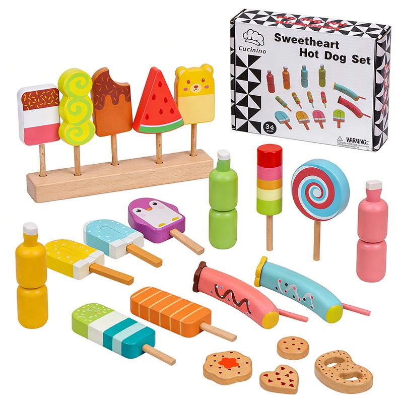 Kids Pretend Play Kitchen Toys Simulation Ice Cream Wooden Food Set Pretend Cooking Game Educational Toys For Toddlers Girl Gift