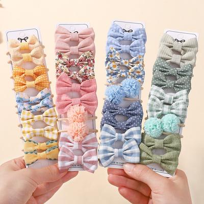 RAINBOW BOWS 10Pcs Cute Fresh Bowknot Hair Bands Head Rope for Baby Girls Double Ponytail Hair Ties Scrunchies Without Cardboard