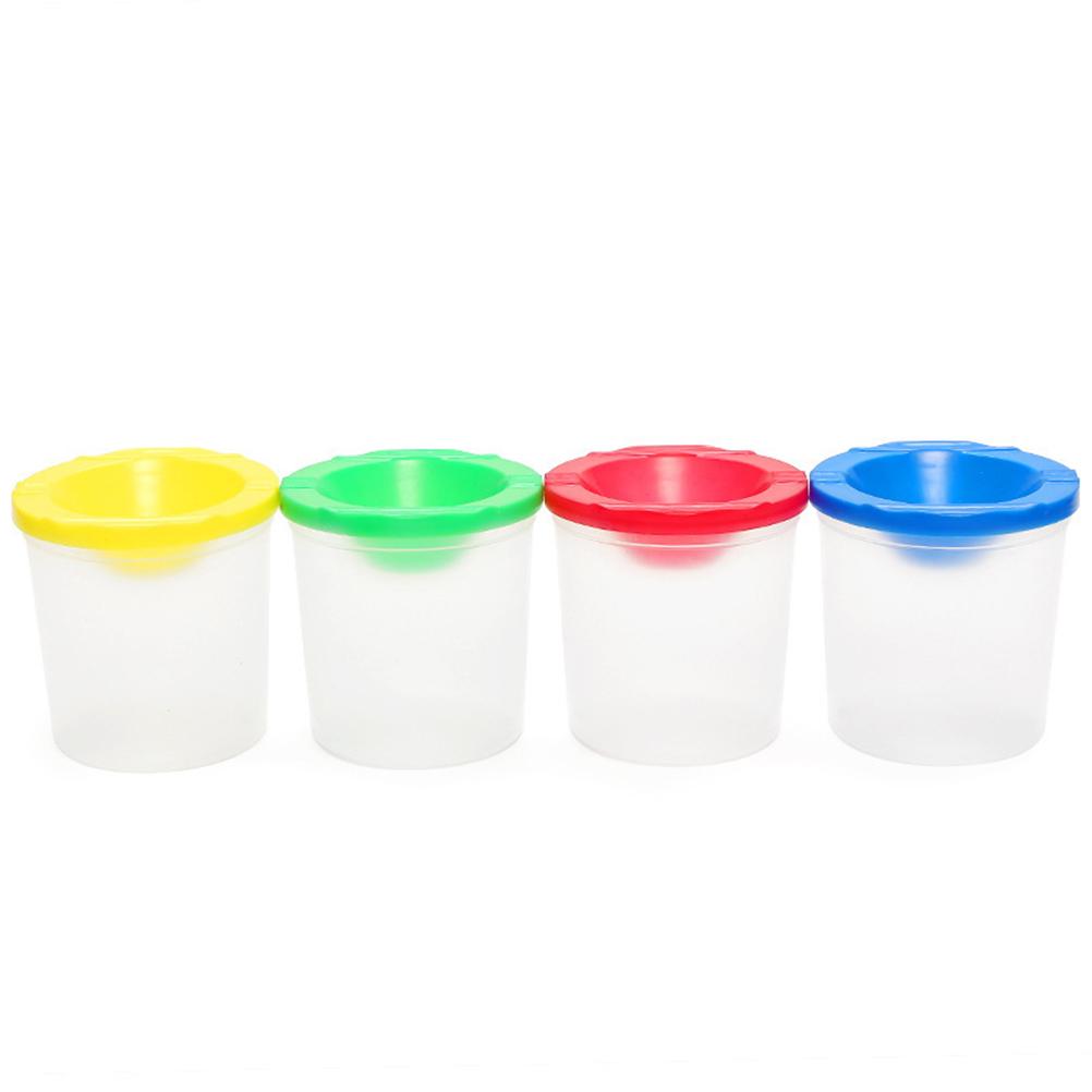 4pcs Paint Brushes and 4pcs No Spill Paint Cups with Lids for Kids Beginners