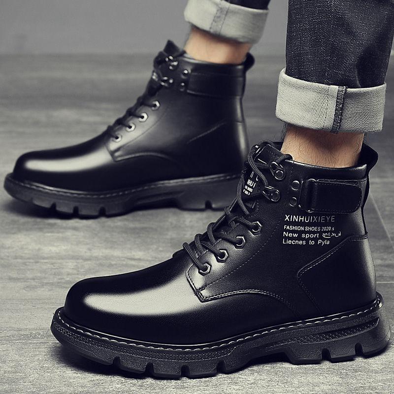 Martin boots men's autumn and winter men's shoes 2 new men's velvet boots high-top shoes versatile casual leather shoes
