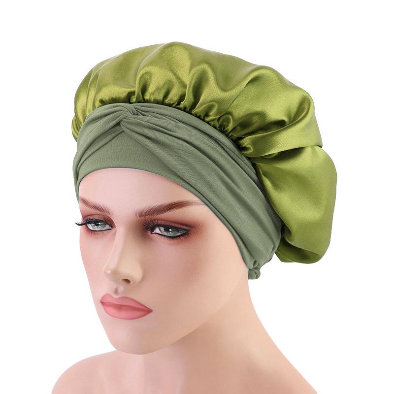 Hot-selling imitation silk wide-brimmed nightcap, satin streamer round hat, hair care headscarf hat