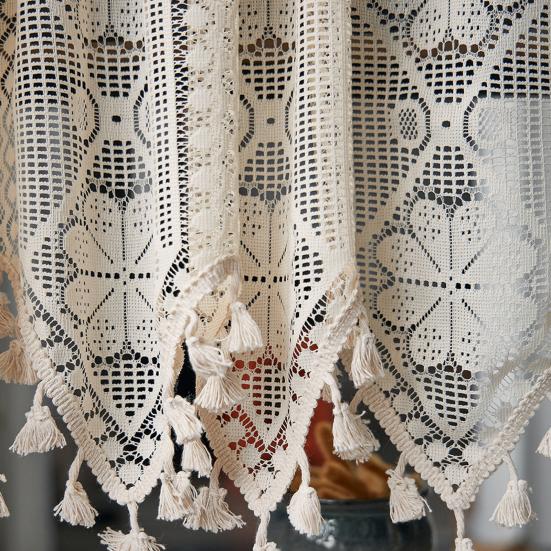 French Lace Curtain Vintage Short Sheer Cabinet Curtain Farmhouse Rustic Boho