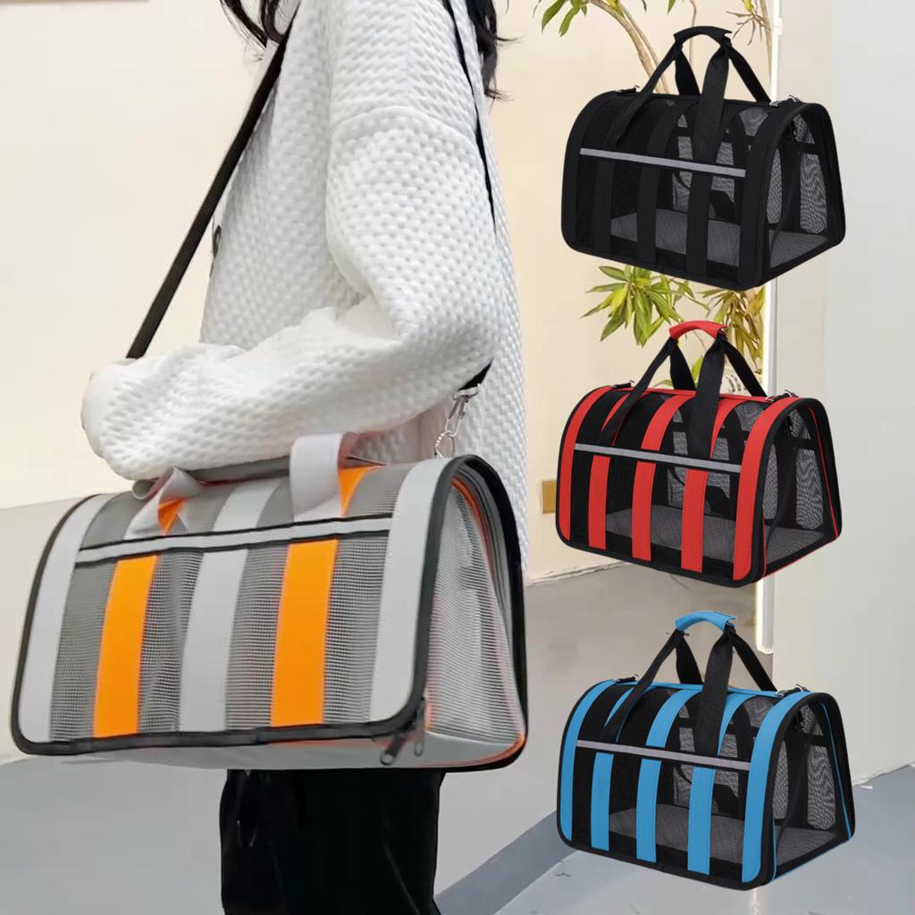 Collapsible Mesh Pet Carrier Bag Soft Sided Portable Travel Dog Cat Carrier Handbag with Shoulder Strap for Small Medium Puppies