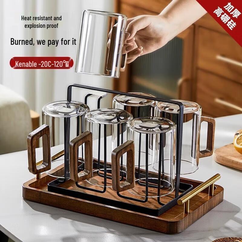 HANDUNYOU Glass Tea Cup Set with Wooden Handle