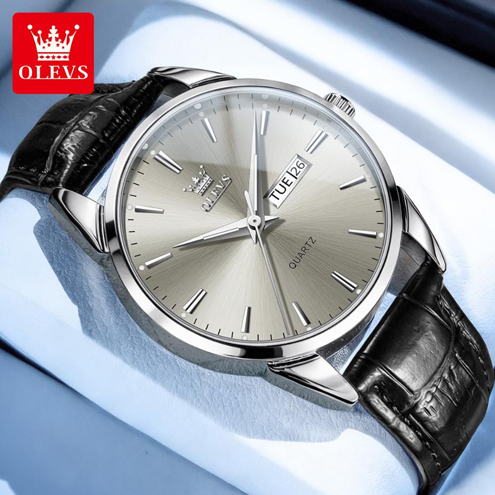 OLEVS 6898 Minimalist Quartz Watch for Men Original Leather Strap Waterproof Calendar Men's Wristwatch Fashion Casual Man Watch