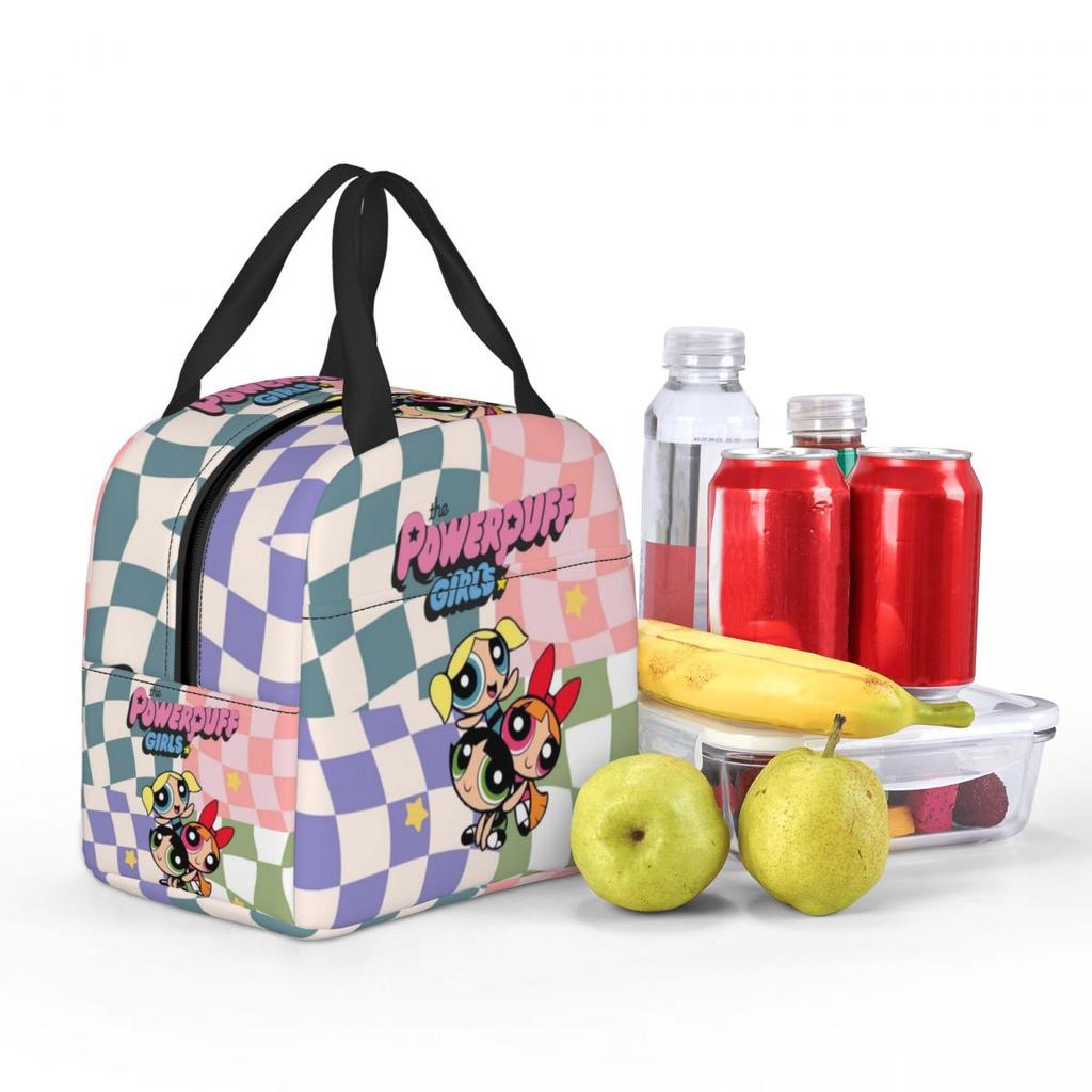 P-PowerPuffs Cartoon Accessories Insulated Lunch Bags For Work Food Storage Bag Portable Cooler Thermal Bento Box