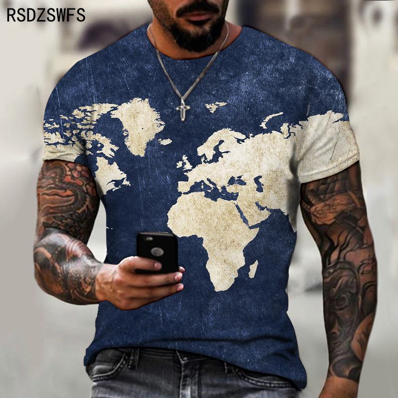 Herren-T-Shirt mit Straßenkarten-Muster, Retro-Trend, neue Mode, vielseitiges Top, europäisches Kartendesign, Tees Größe XXS-5XL