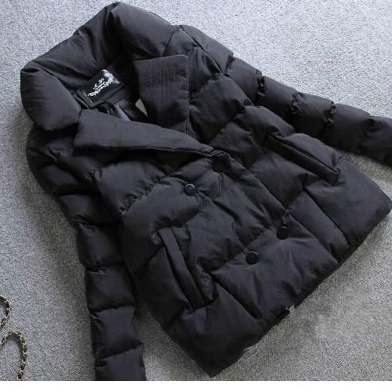 Winter Damenmode Kurz Daunen Baumwollgepolsterte Jacke Anzugkragen Reine Farbe Langarm Mantel Slim Parka Oberbekleidung