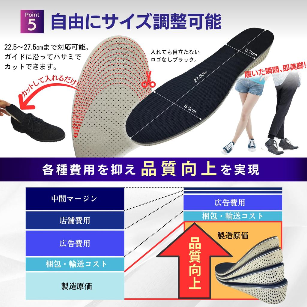 In X Supervised by a Physical Secret Insoles from 4 Eziu X 1 [Featured Poco'ce Therapist] [Choose Sizes] Height-Boosting Insoles, Unisex, (3cm Pair)