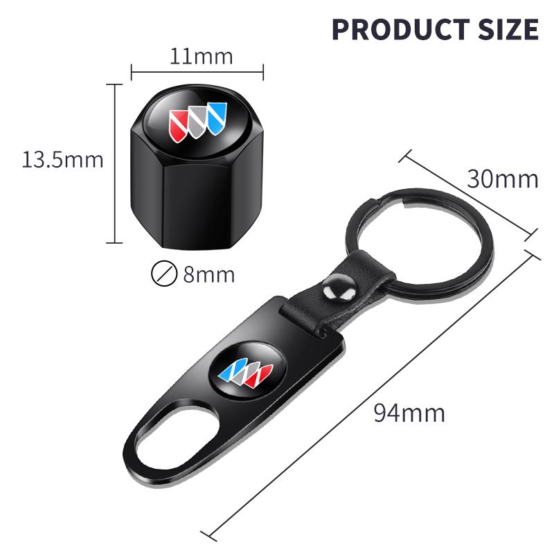 QPM1 Car Wheel Tire Valve Stems Caps with Car Keychain Keyrings For Buick Avenir Enclave Century Encore Lacrosse XT GL6 Cascada