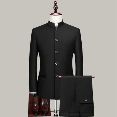 Completo da uomo giovanile slim fit Zhongshan - Abito Tang formale da matrimonio con colletto alla coreana