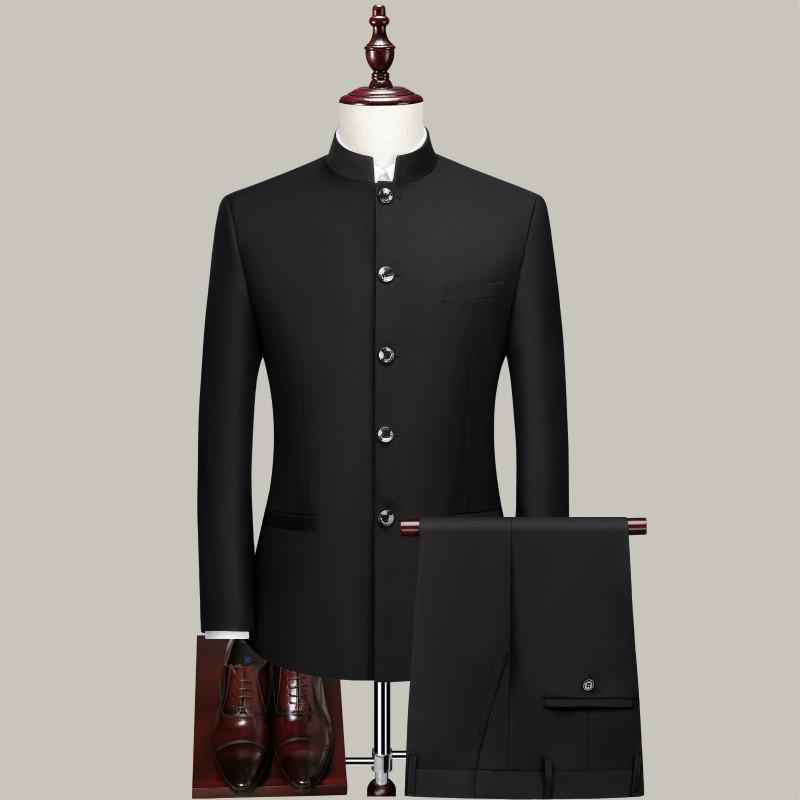 Men's Youth Slim Fit Zhongshan Suit Set - Chinese Stand Collar Wedding Formal Tang Suit