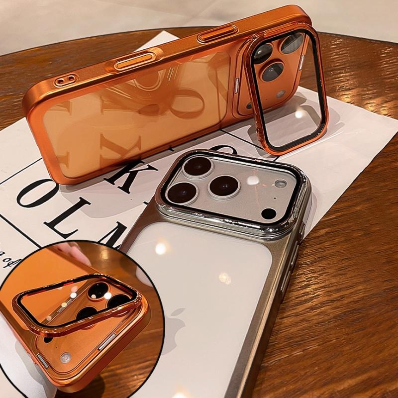 Clear Phone Case For For Iphone 13 14 1 16 17 Pro Max Flip Lens Stand Holder Bracket Shockproof Plating Bumper Protection Cover