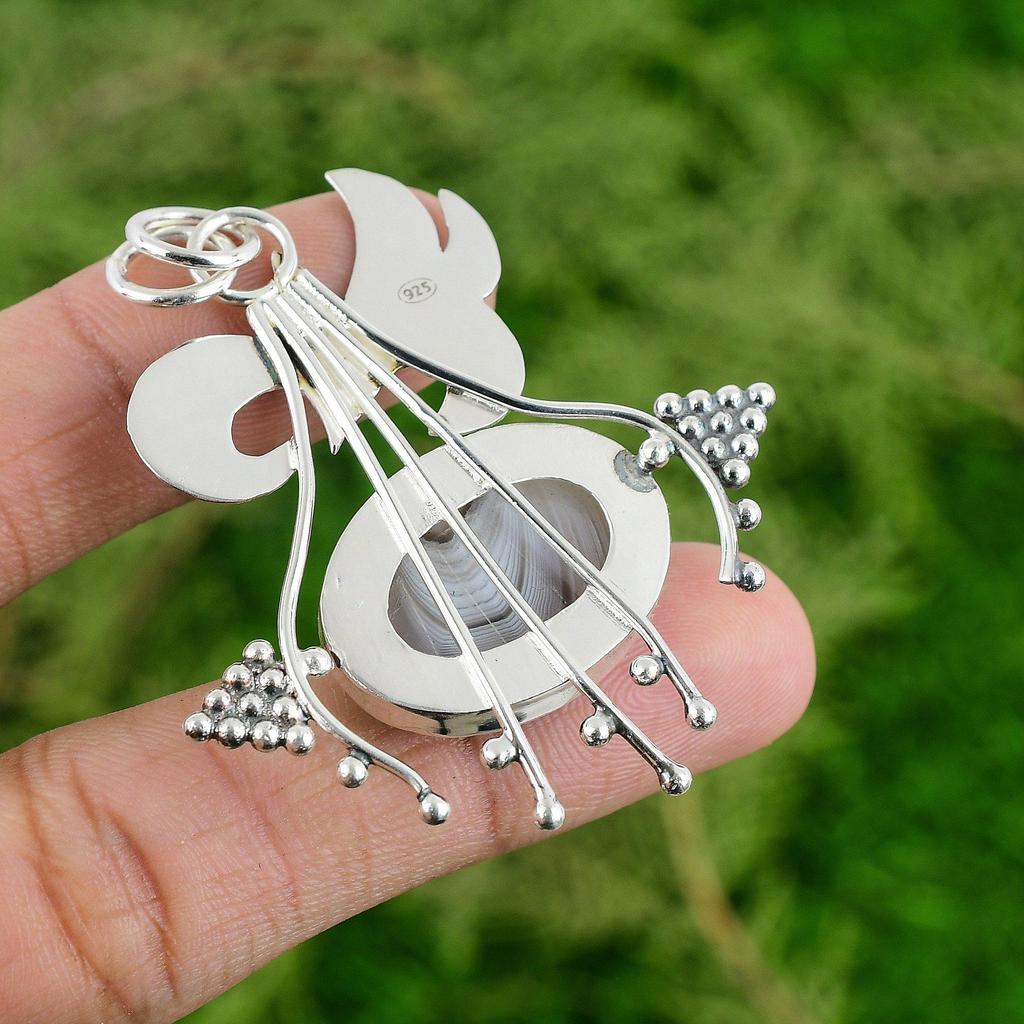 Botswana Agate Stone 925 Sterling Silver Anniversary Birthday Pendant Jewelry