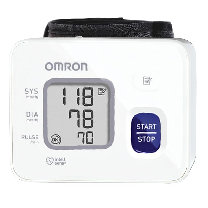 Omron HEM 6161 Fully Automatic Wrist Blood Pressure Monitor with Intellisense Technology, Cuff Wrapping Guide and Heartbeat Detection (White)