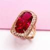 Classic Oval Ruby Rings for Women Square Craft Exaggerated Luxury Wedding Plated Rose Gold Zircon