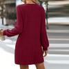 Womens Fall Winter Knit Sweater Tunic Dress Casual Long Sleeve V Neck Button Loose Dress With Pocket