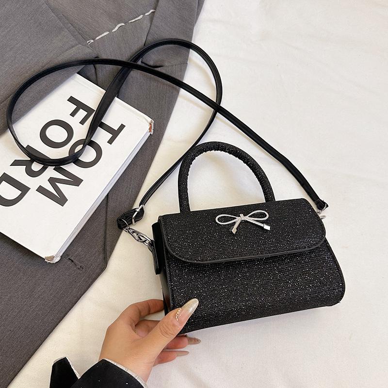 Pink Portable Bow Bag Women's 2025 New Spring and Summer Shoulder Messenger Bag Niche Fashion Cute Small Square Bag