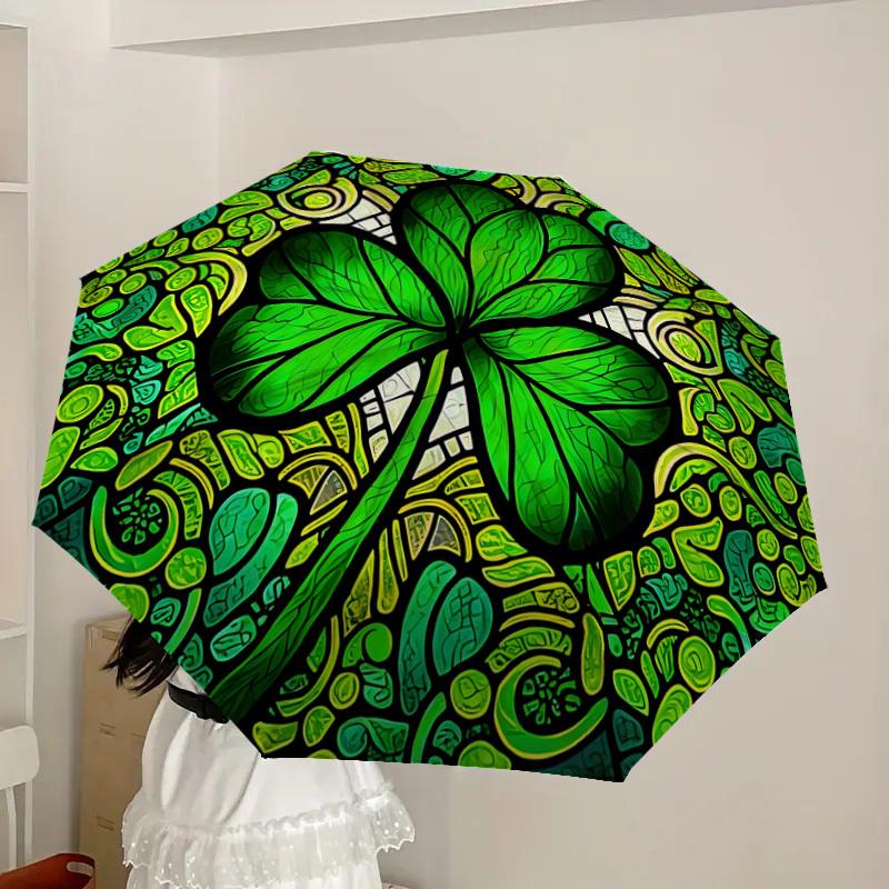 1pc Stained Glass Clover Mandala Umbrella with Plastic Handle,Suitable for All Seasons Home Travel Outdoor UmbrellaDD1177