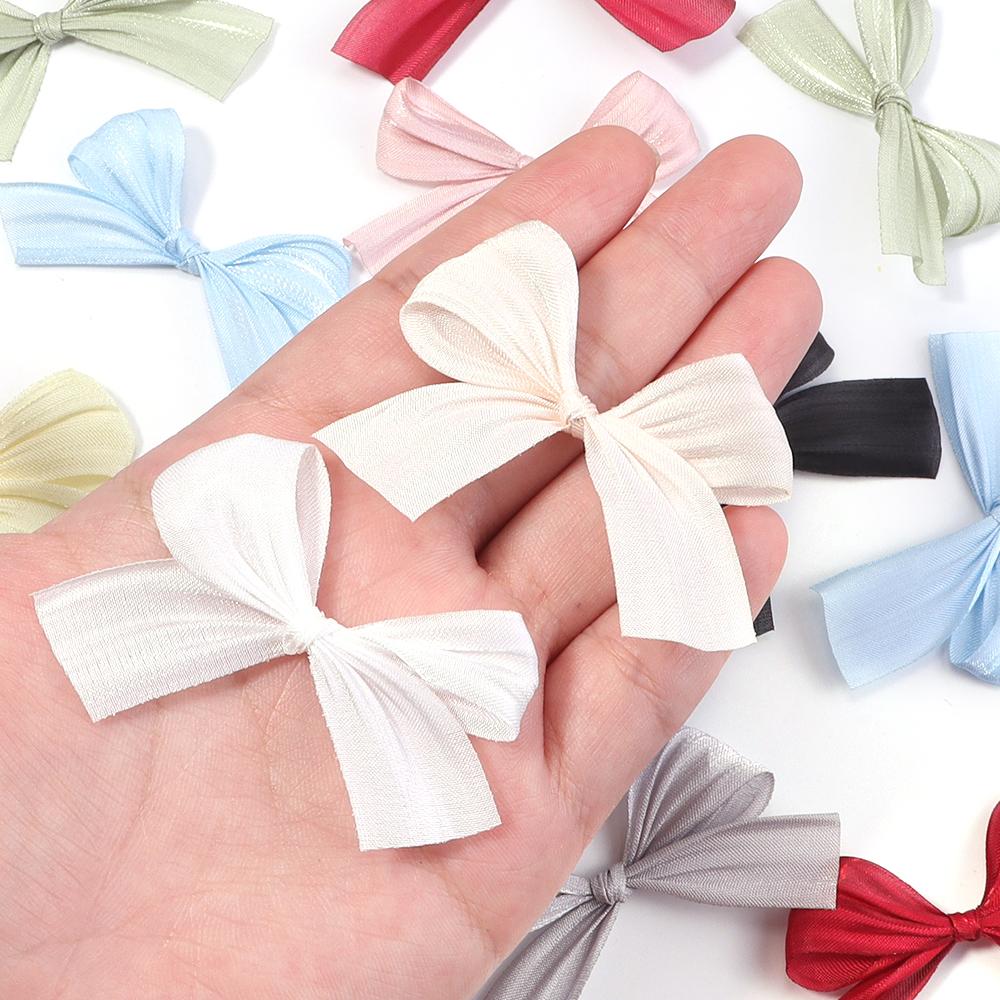 10pcs 4x5.5cm Pearlescent Satin Ribbon Bows Colorful Pleated Bowknots For DIY Wedding Party Clothing Headwear Gifts Decoration