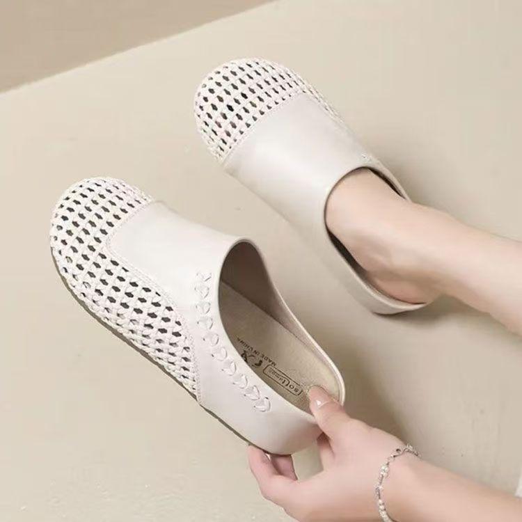 Baotou Half Slippers Women's Summer Outer Wear 2025 New Inner Height Increase Hollow Woven One-pedal Single Shoes Cool Slippers