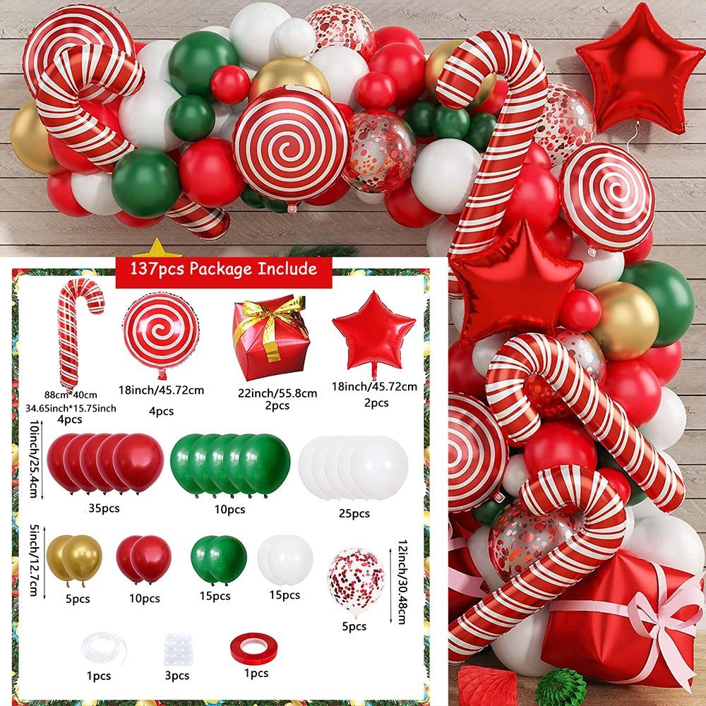 Christmas Balloon Set Candy Cane Aluminum Film Balloon Red Green White Christmas New Year Balloon Chain Arch Wreath Set