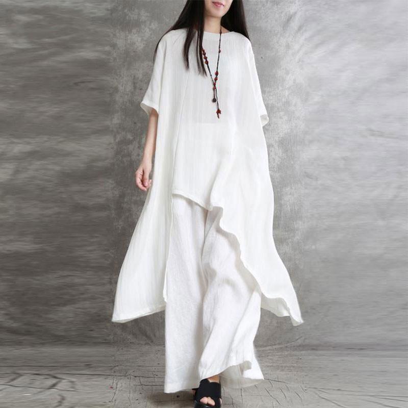 Damen-Retro-Mode-Outfits, unregelmäßige lange Bluse und Hose, Sommer-Zweiteiler-Set