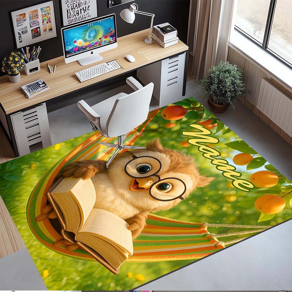 Custom Name Owl Printed Carpet,Rug for Office Chair Living Room Bedroom Kitchen Room Decor Gifts.