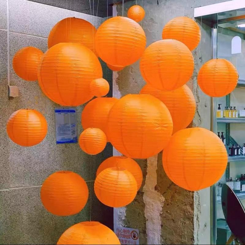 20cm Birthday Wedding Round Chinese Decoration Mid Autumn Paper Lantern Indoor Hanging Lantern Ball Yellow White Orange Lantern