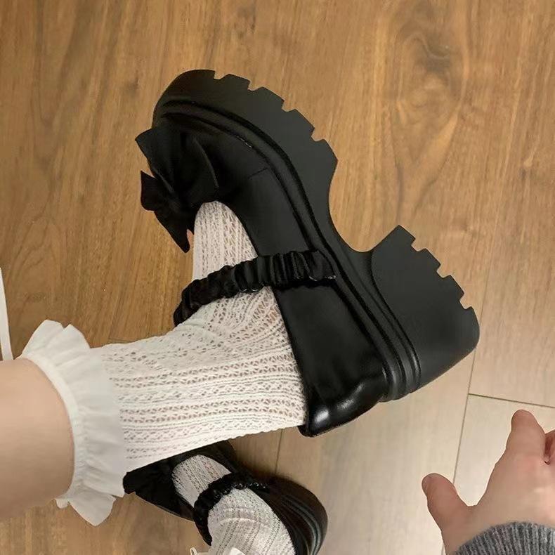 Pantofi Mary Jane cu Talpă Groasă Femei Primăvară cu Fundă Jk Gură Adâncă Le Fu Pantofi Simpli Pantofi de Vară la Modă pentru Femei Respirabili pentru Vreme Caldă