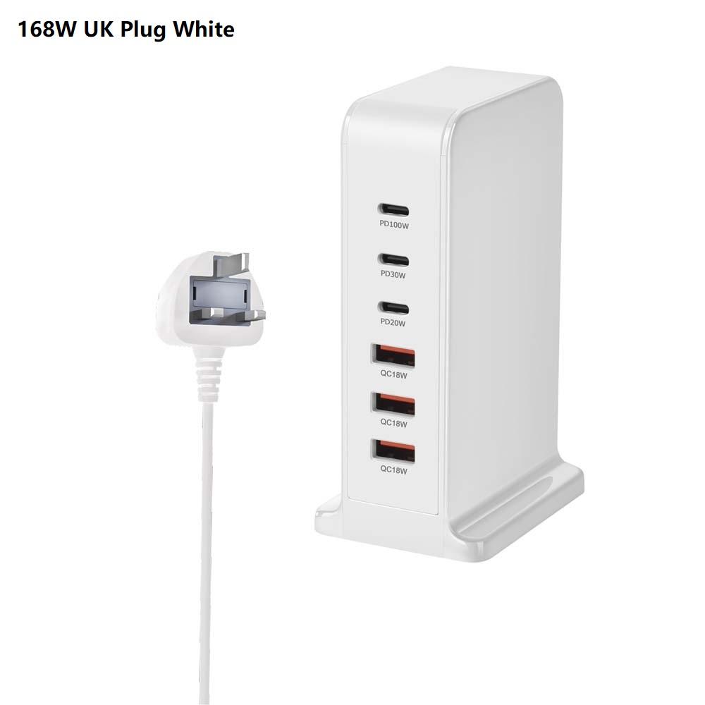 200W 168W stolní GaN rychlonabíječka PD 6 portů USB typu C USA EU AUS UK adaptér pro mobilní telefony a notebooky, nabíjecí dokovací stanice, stojan