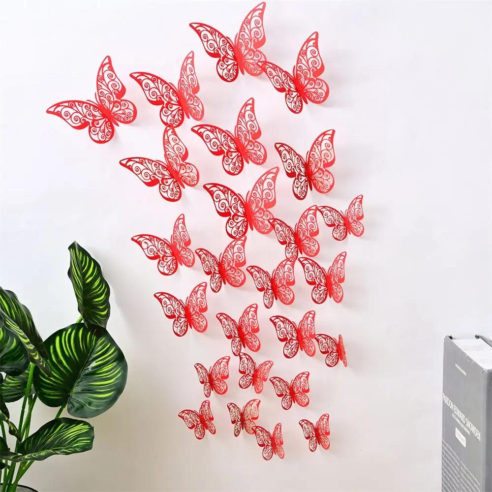 12PCS/Pack Beautiful Wedding Hollow-Carved Wall Decals Hollow Butterflies Decals Wall Art Decor 3D  Stickers