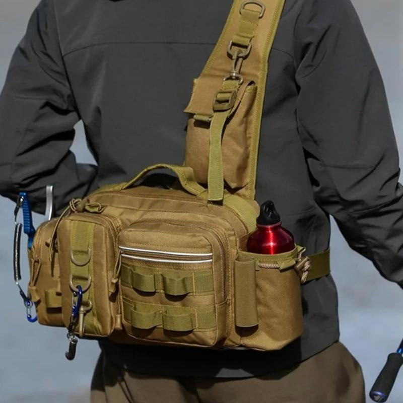 Fishing Equipment Backpack Bait Box Equipment Storage Bag Men's Fishing Backpack with Pole Holder Sling Shoulder Bag Multifunctional Waist Chest Bag