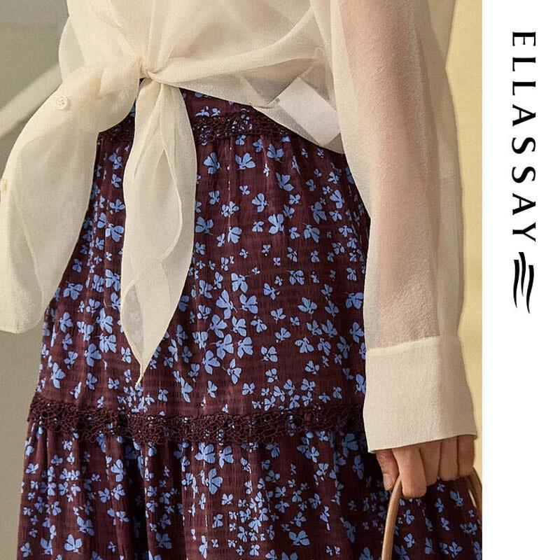 ELLASSAY French Retro Floral A-Line Skirt