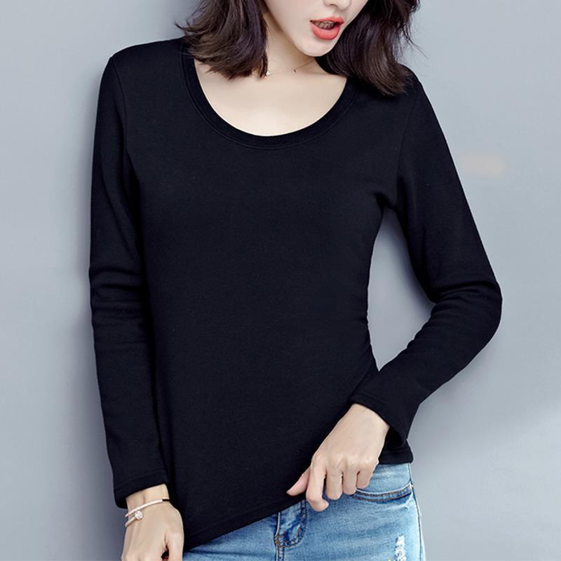 Bluză termică de damă cu mâneci lungi din plus de catifea - Tricou nou cu gât rotund pentru toamnă și iarnă