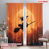 2pcs,2D Plane Printing Curtain Fabric Halloween Witch Flying On Broomstick Versatile Fabric (without Rod) Decorations Inside Use