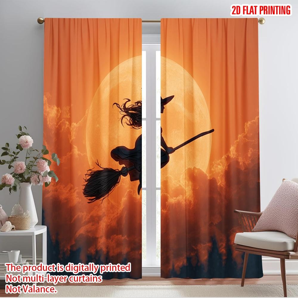 

2pcs,2D plane printing Curtain Fabric Halloween Witch Flying on Broomstick Versatile Fabric (without rod) Decorations Inside Use 52.50×116.00 CM 2pcs