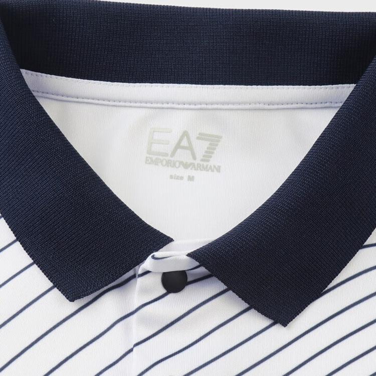Emporio Armani EA7 SS24 Striped Logo Letter Print Short Sleeve Polo Shirt Men Tops White 3DPF09-PJPCZ-1100