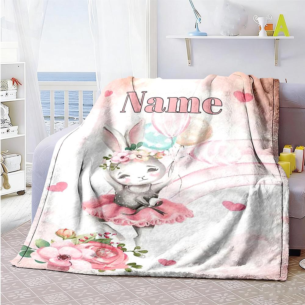 Bunny Customize Your Name Blanket Cozy Customizable Blanket Ultra-Soft Throw For Living Room Picnics Bedding Office Four Seasons Multipurpose