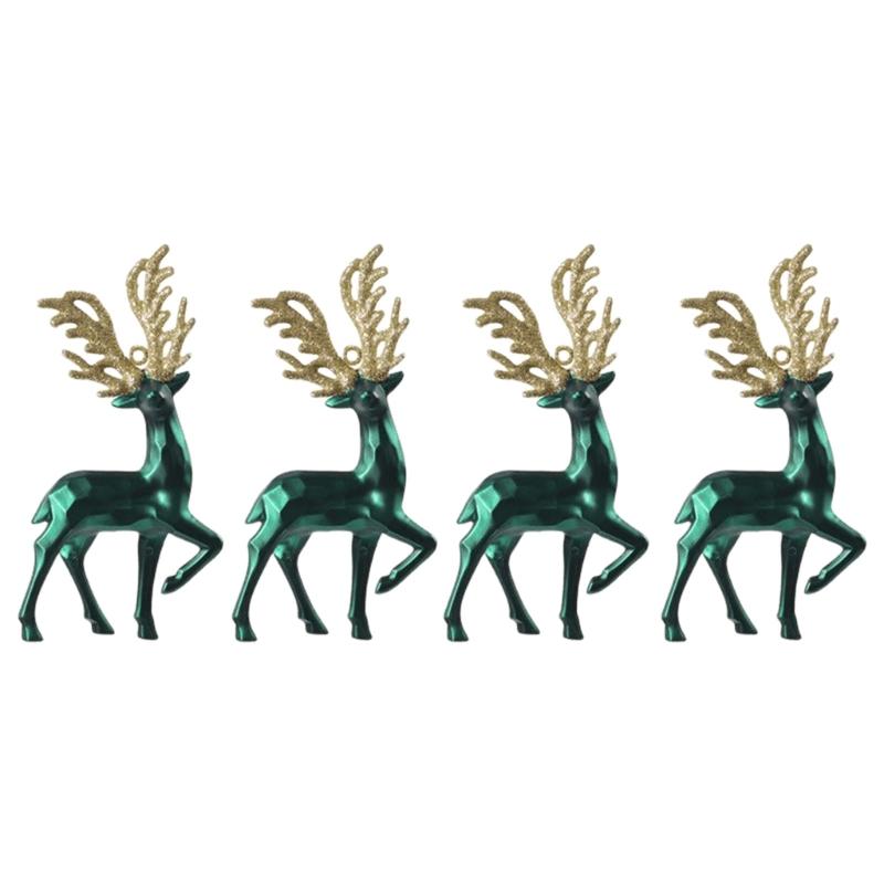3D Christmas Deer Figures Ornament , 4 Plastic Tree Decorations with Reflective Finish and Sparkling Horns for Holiday Displays