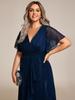 Ever-Pretty Women's Plus Size Shimmer Short Sleeve A-Line Midi Wedding Guest Dress with Ruffled Hem